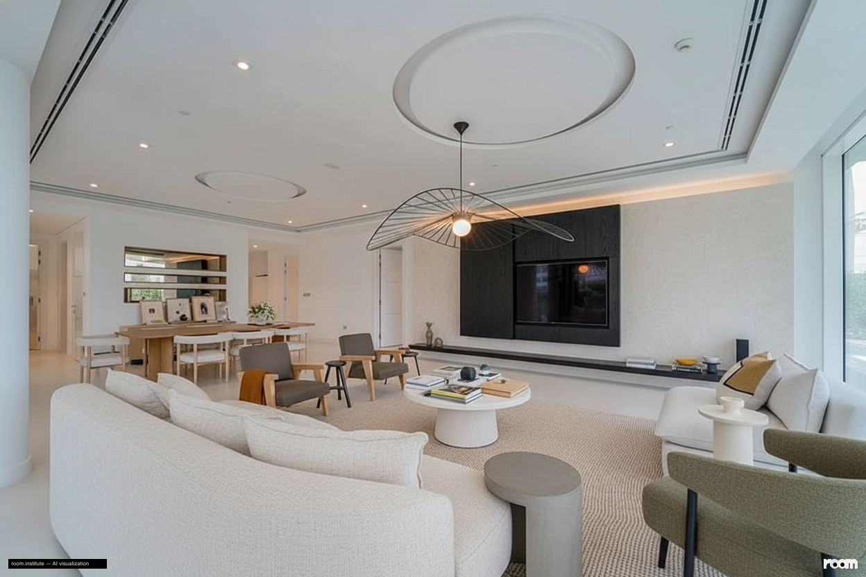 Ashjar E1, Ashjar, Al Barari Living Room — Asymmetric Shift design direction