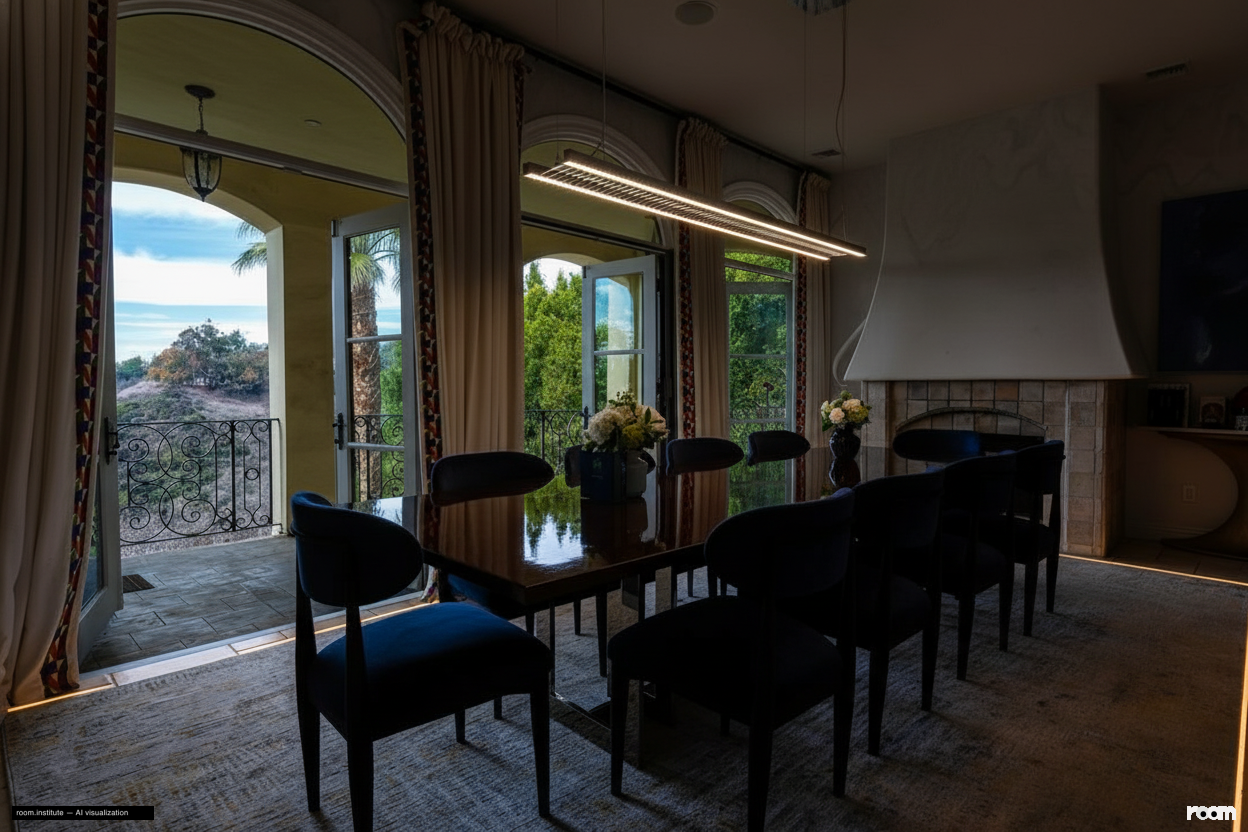 3110 Benedict Canyon Dr Dining Room — Halting Beam design direction