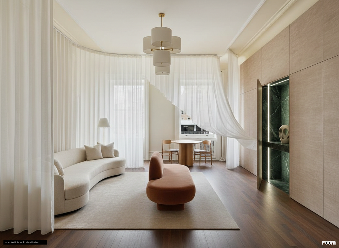 1 W 72nd St #56 Formal Living Room — Flow & Break design direction