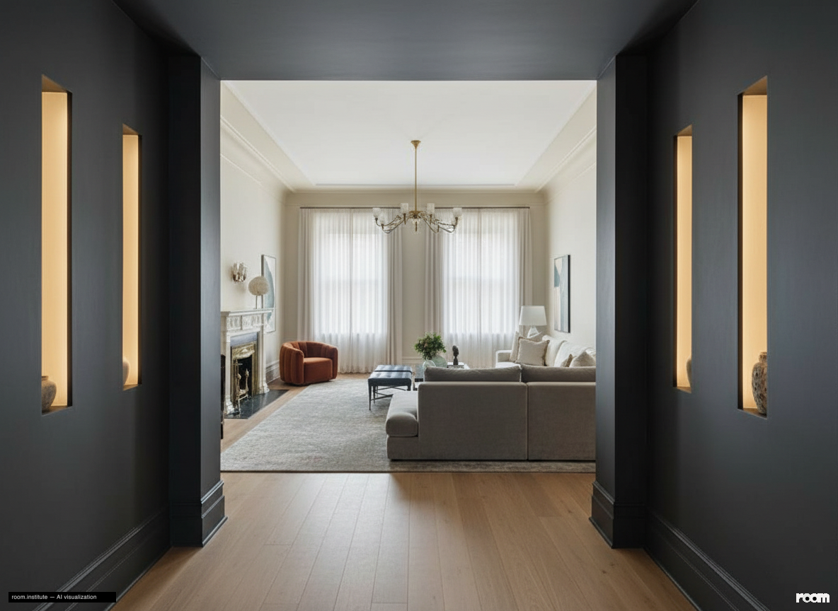 1 W 72nd St #56 Formal Living Room — Sudden Unfurling design direction