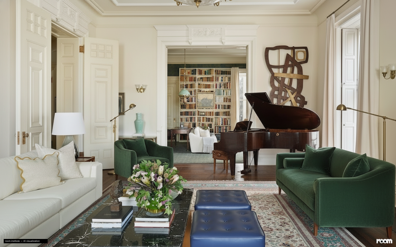 1 W 72nd St #56 Living Room — Offset Grandeur design direction