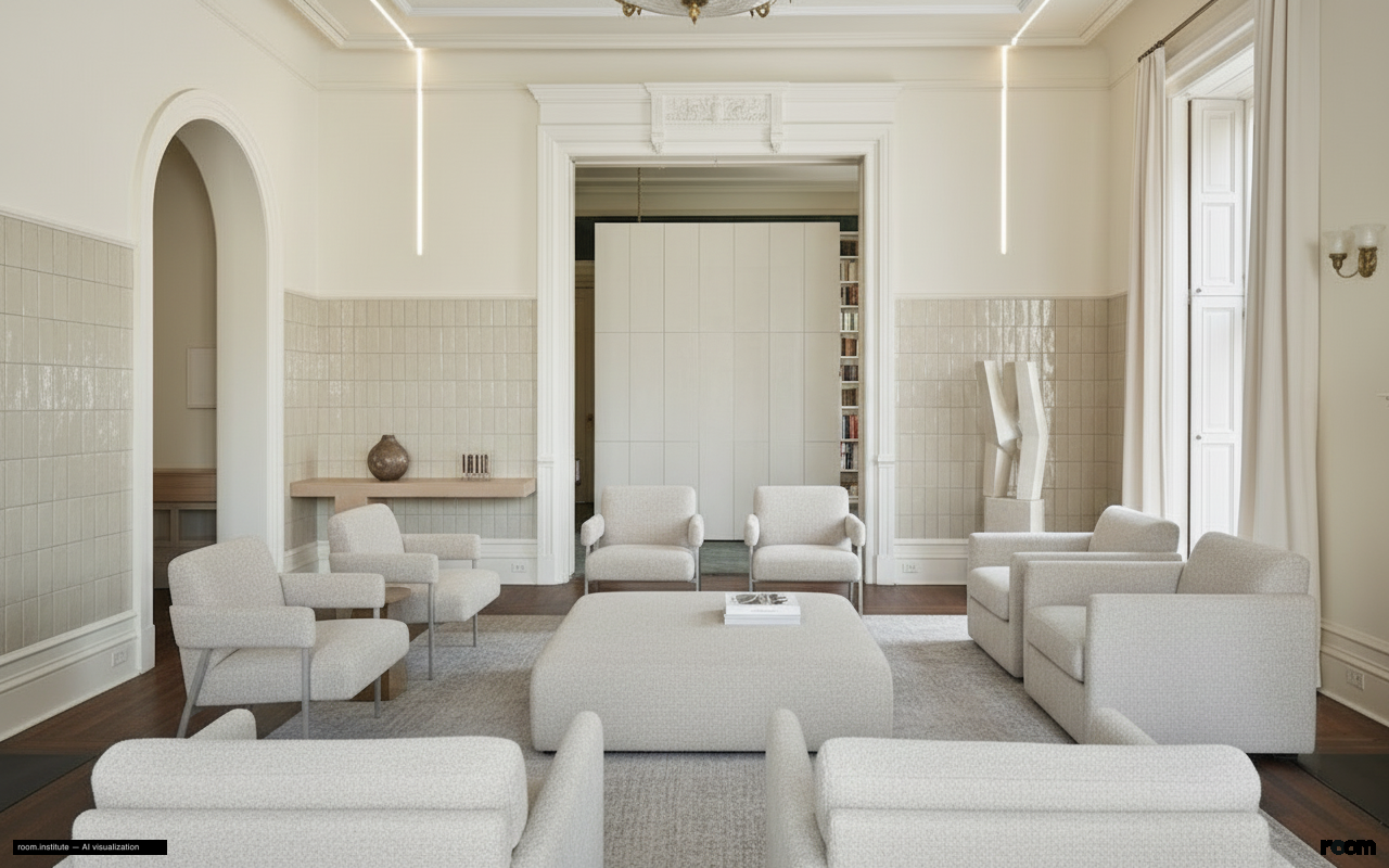 1 W 72nd St #56 Living Room — Fractured Calm design direction