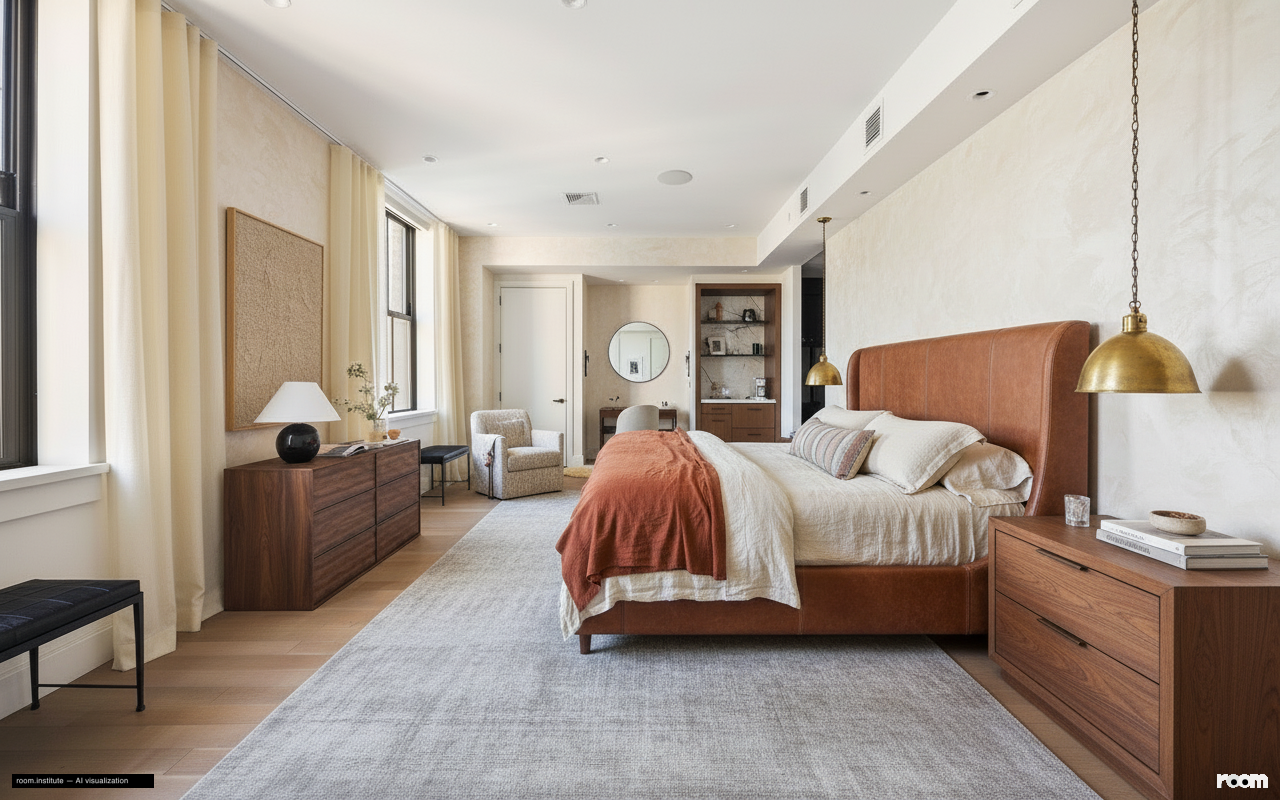 100 Barclay St Unit 21AD Bedroom — Burnished Brass design direction