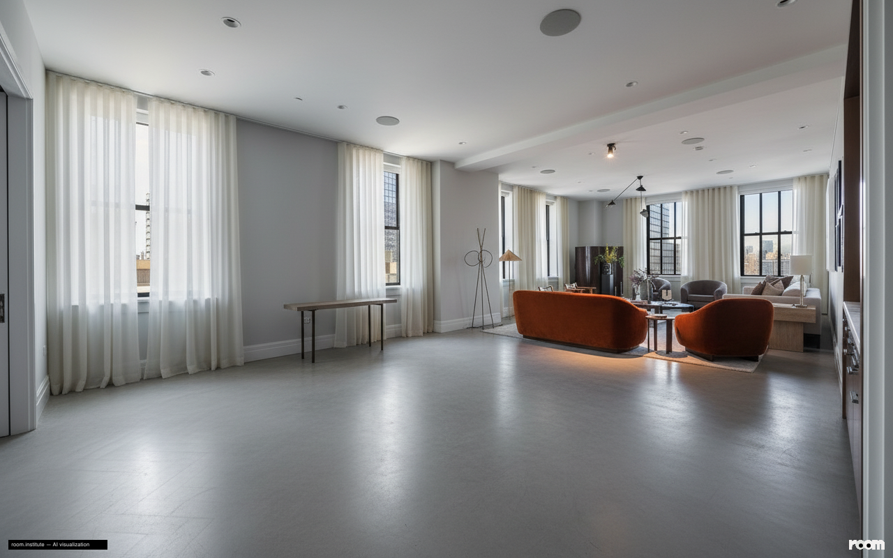 100 Barclay St Unit 21AD Living Room — Drained Horizon design direction