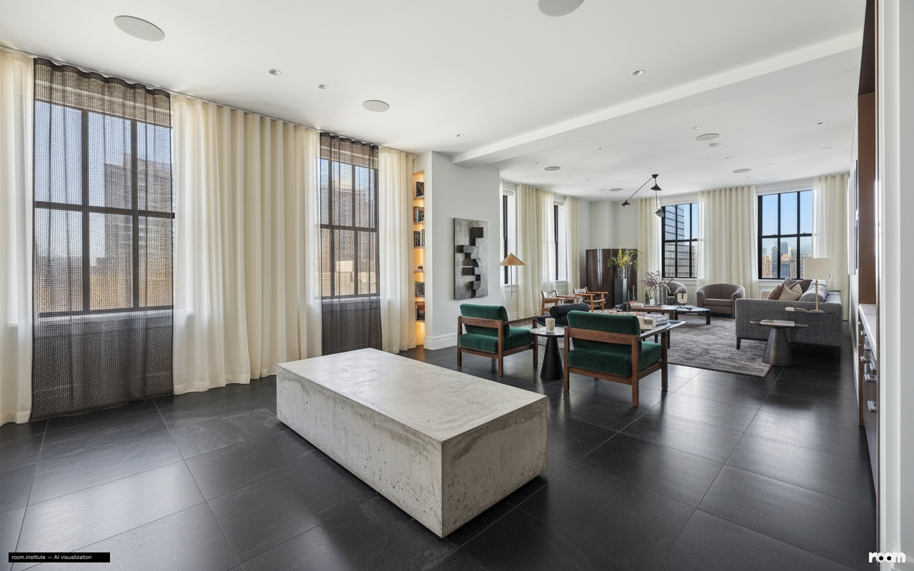 100 Barclay St Unit 21AD Living Room — Stone & Sheen design direction