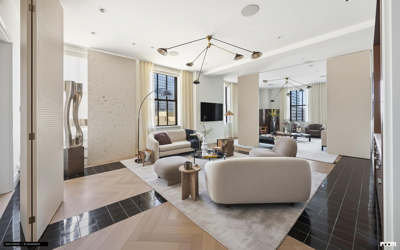 100 Barclay St Unit 21AD Living Room — Pivoting Planes design direction