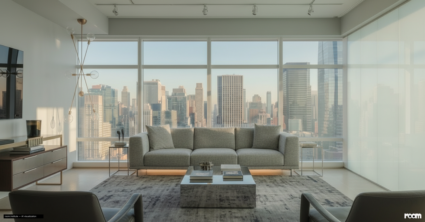 151 E 58th St Unit 38A Living Room — Sculpted Radiance design direction