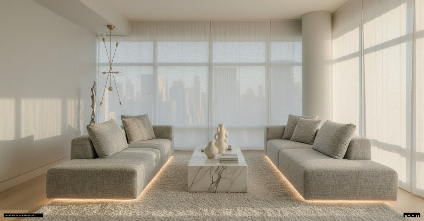 151 E 58th St Unit 38A Living Room — Clouded Marble design direction