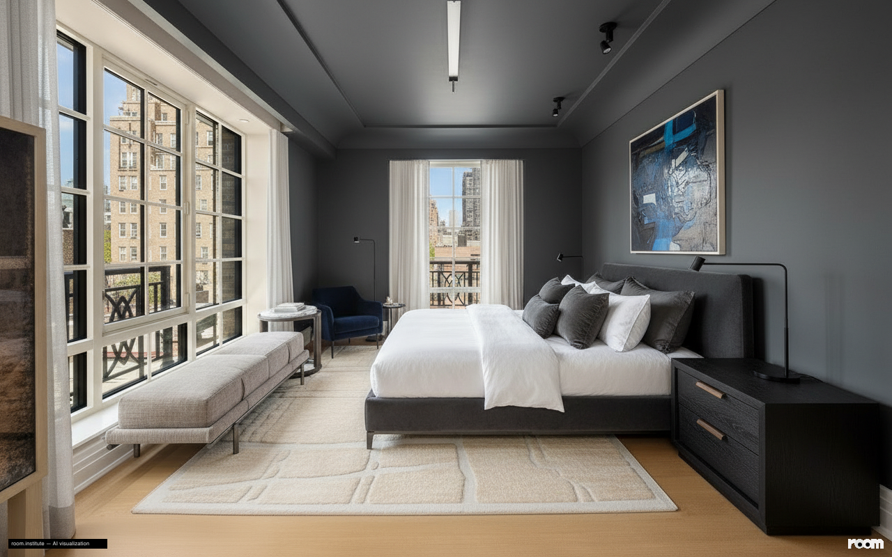 16 5th Ave #7 Bedroom — Light, Dark, Light design direction