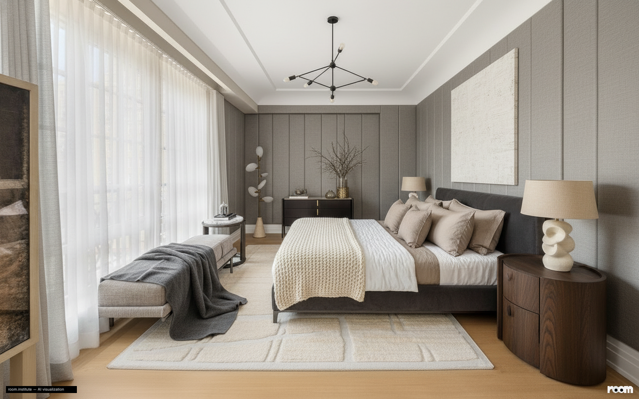 16 5th Ave #7 Bedroom — Described Fabrics design direction