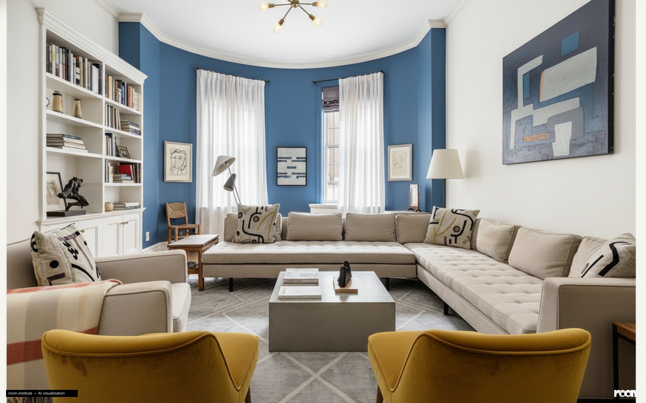 38 E 63rd St Living Room — Blue Logic design direction