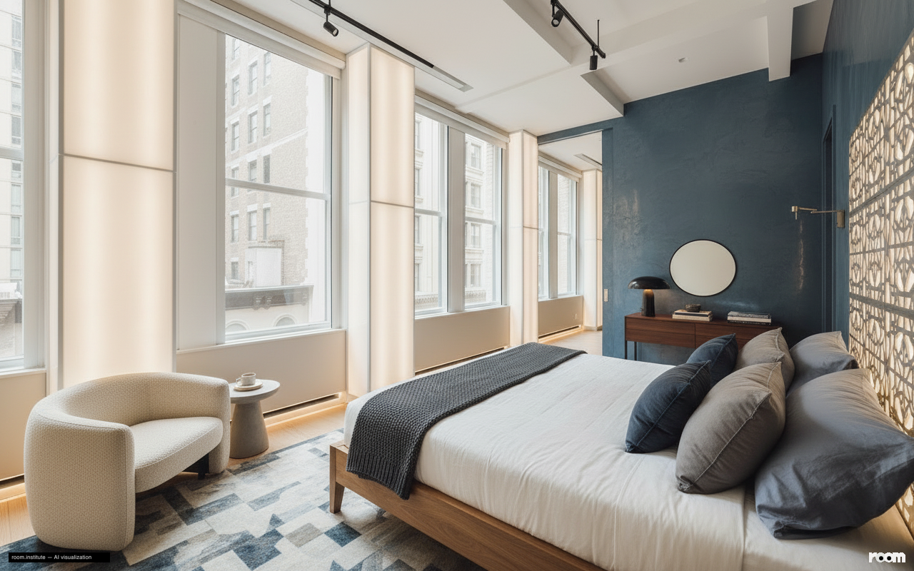 6 W 20th St #5 Bedroom — Illuminated Layers design direction