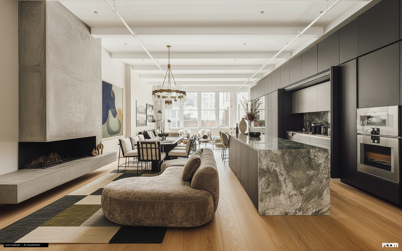 6 W 20th St #5 Living Room — Shifting Equilibria design direction