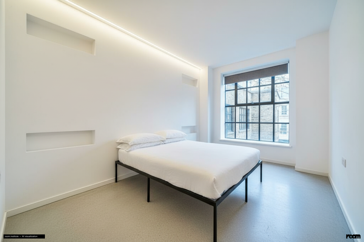 Weller Street, Southwark Bedroom — Structure & Void design direction