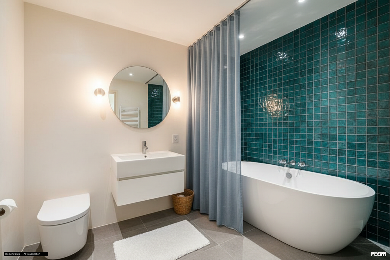 Weller Street, Southwark Bathroom — Curtained Alcove design direction