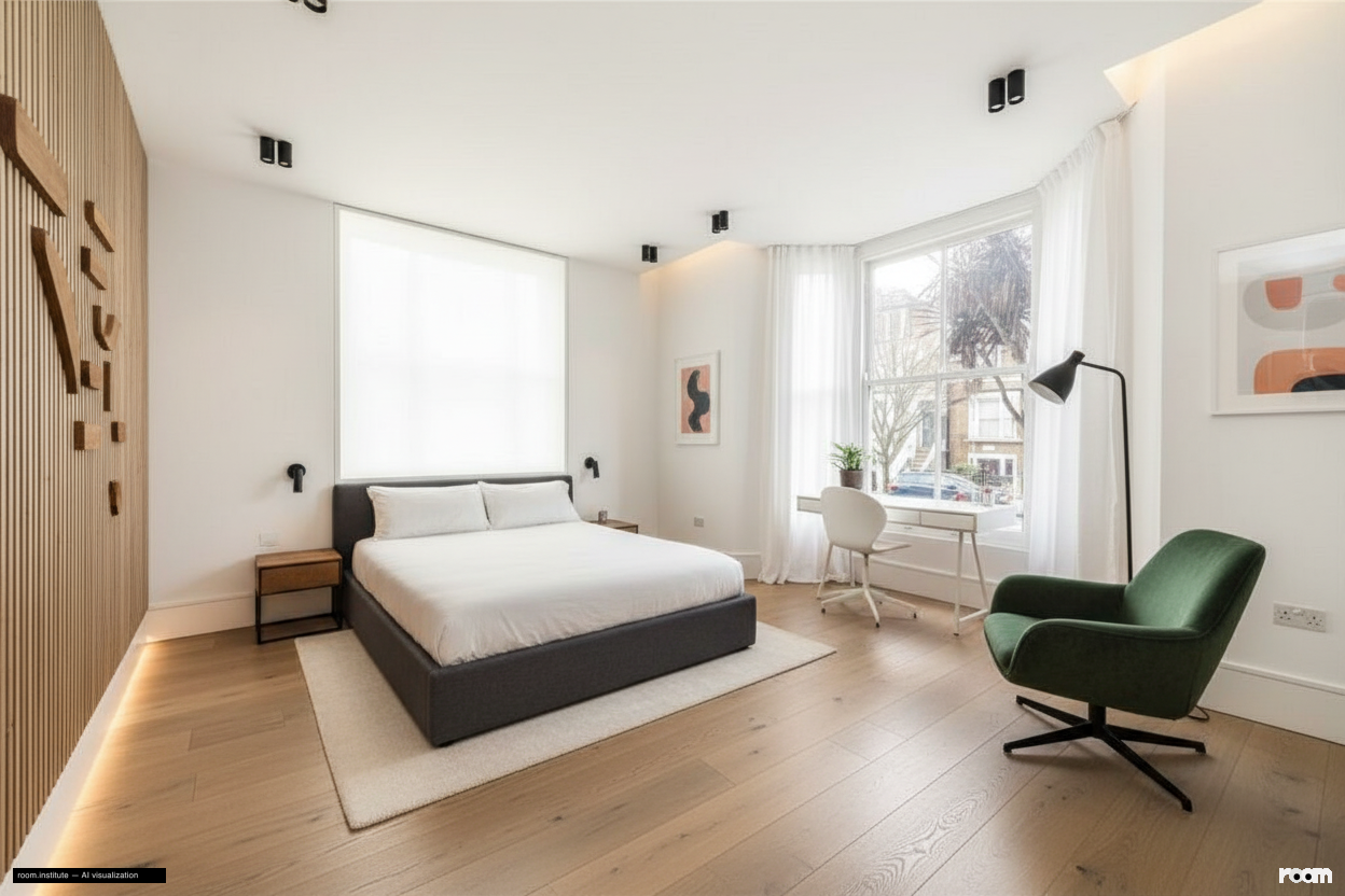 Amhurst Road, Hackney Bedroom — Radiant Script design direction