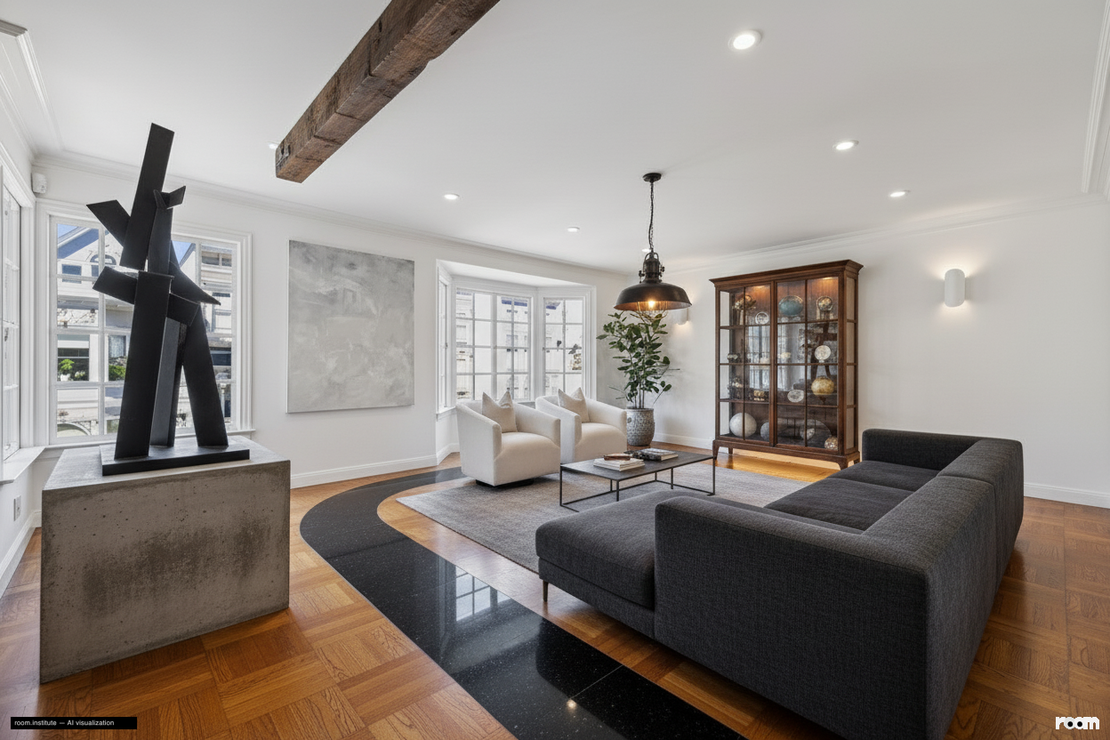 1967 Green St Living Room — Gravitas & Void design direction