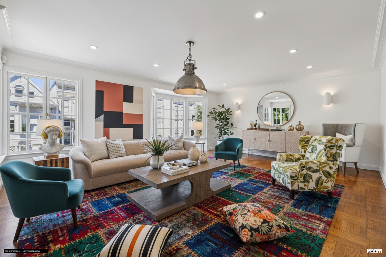 1967 Green St Living Room — Patterned Paradox design direction