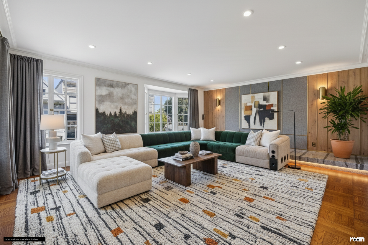 1967 Green St Living Room — Sensory Tapestry design direction