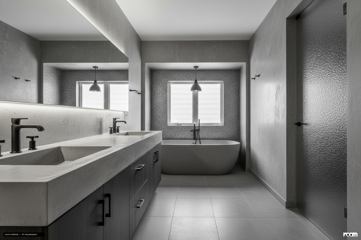 2070 Bush St Bathroom — Textured Grey Scramble design direction